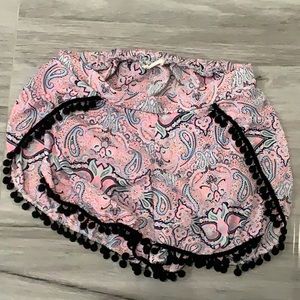 Necessary clothing paisley pink+ blue flowy shorts Pom Pom detailing size medium